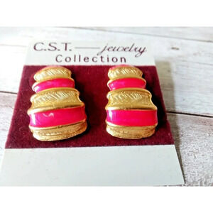 NWT Authentic 1980s Hot Pink and Gold Plated 1980s Vintage Earrings